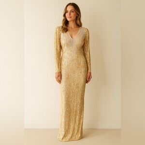 Vintage Long Gown Rhinestones, Beads Sequins, Wedding, Bodycon Style, Small